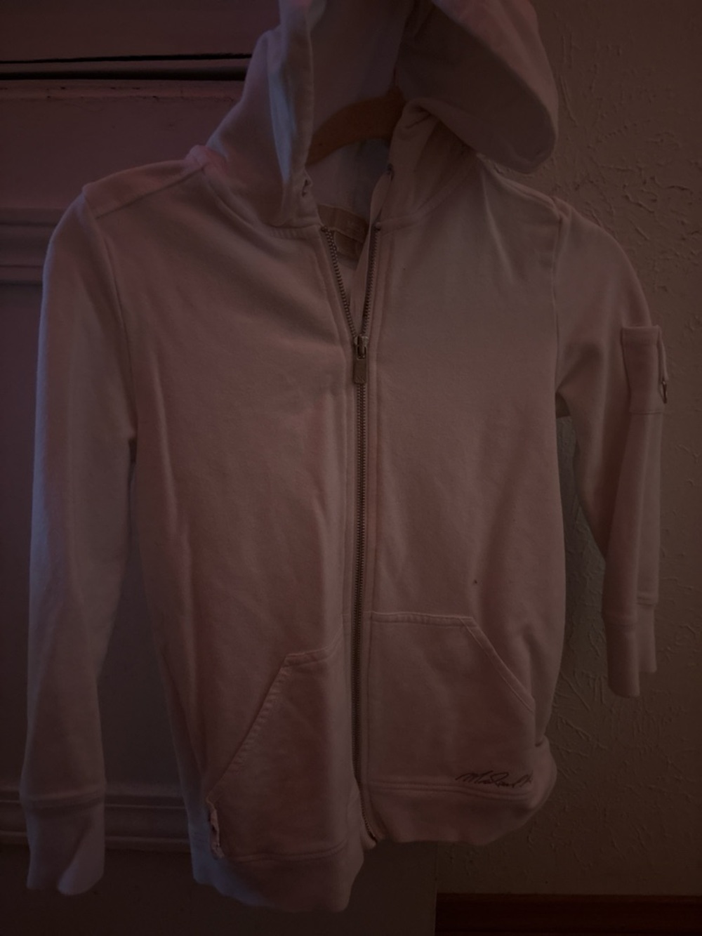 Michael Kors White Zip-Up Hoodie with Hood and Pockets